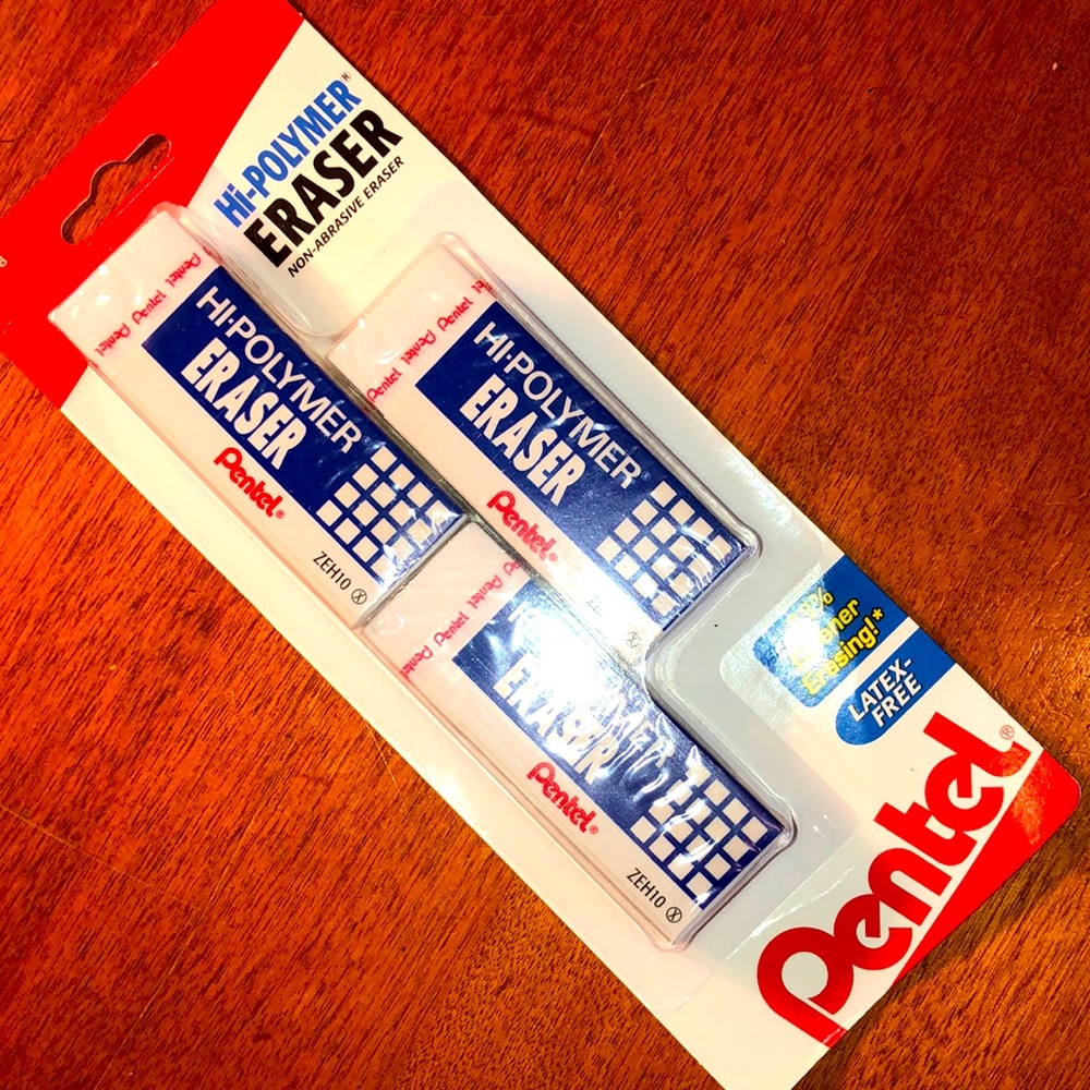 Pentel Hi-polymer Block Eraser, Large, 3 Pack, White (NWT)